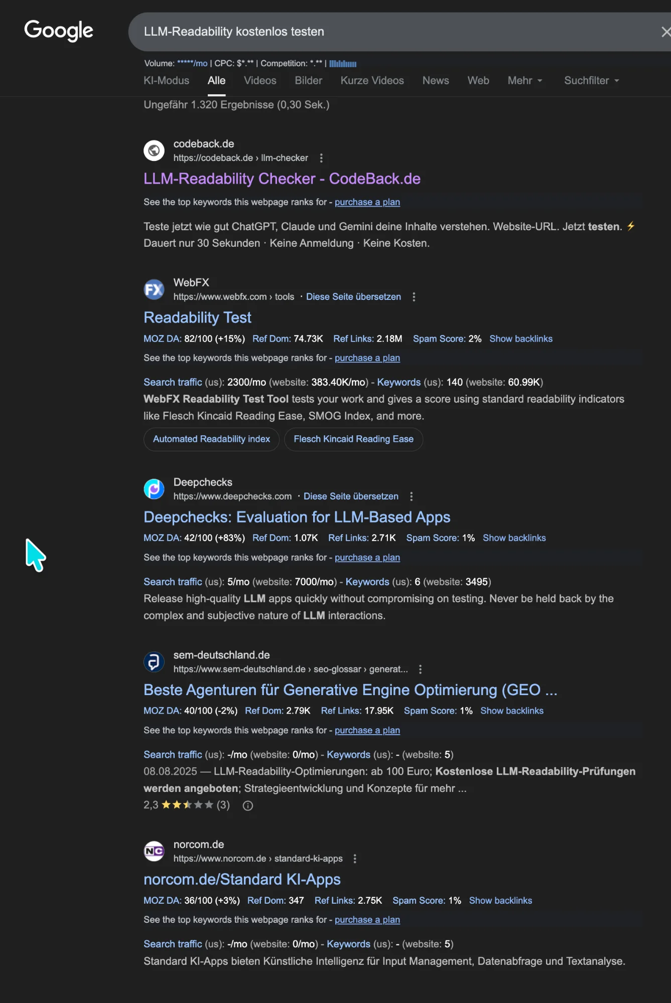 Google Ranking Screenshot: CodeBack.de #1 für LLM-Readability kostenlos testen - Stand 09.11.2025